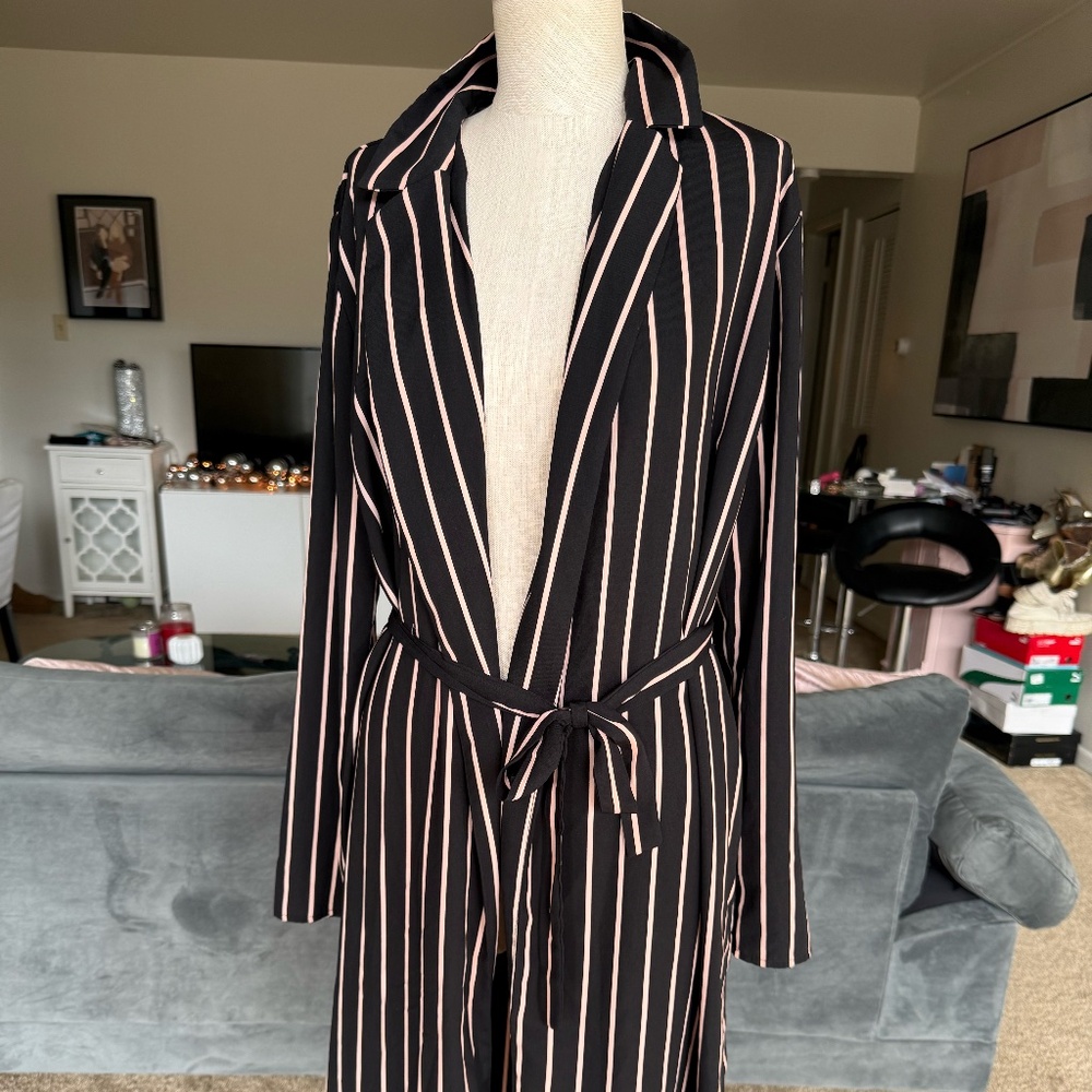 pink and black striped jacket